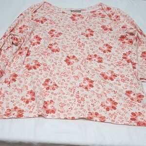 Style & Co. Coral Floral Scoop-Neck 3/4  Sleeve Tee